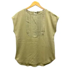 ローリーズファーム LOWRYS FARM カットソー クルーネック ワッフル ノースリーブ バックリボン F 黄緑 ライトグリーン