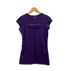 アルマーニエクスチェンジ A/X ARMANI EXCHANGE Tシャツ 半袖 クルーネック ロゴ コットン XS 紫 パープル 黒 ブラック 銀 シルバー レディース