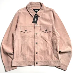 【牛革】STUSSY レザージャケット L ピンク 本革 スエード トラックジャケット Gジャンのサムネイル