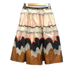 チェスティ Chesty スカート フレア ギャザー チュール 総柄 ひざ丈 0 白 アイボリー 黒 ブラック