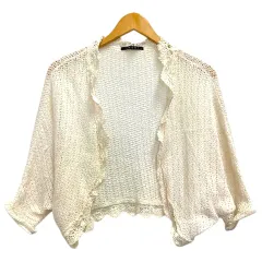 イング INGNI カーディガン ボレロ ニット レース 刺繍 ドルマンスリーブ M 白 アイボリー