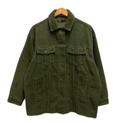 ザラ ZARA ジャケット 77302 アウター クルーネック コーデュロイ 綿 無地 長袖 S 緑 カーキ レディース