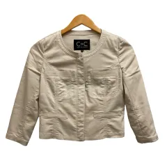 クードシャンス CdeC COUP DE CHANCE ノーカラージャケット 長袖 クルーネック 無地 リネン混 AB187-48555JJ 34 ベージュ レディースのサムネイル
