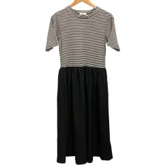 アースミュージック&エコロジー EARTH MUSIC & ECOLOGY ワンピース ロング丈 ボーダー柄 Ｆ 黒 ブラック