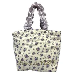 メゾンドリーファー MAISON DE REEFUR ハンドバッグ 手提げ トートバッグ ギャザー 花柄 総柄 プリント ロゴ 厚手 オープントップ 白 ホワイト ピンク 紫 パープル 金 ゴールドのサムネイル