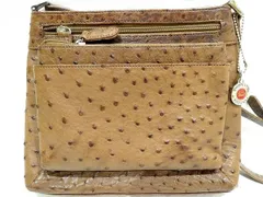 3F RODANIA オーストリッチ ショルダーバッグ ■ レザー ブラウン系 ダチョウ シルバー金具 チャーム付き レディース  □8C