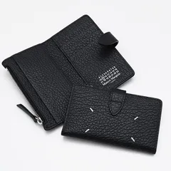 MAISON MARGIELA メゾン マルジェラ カードケース カードホルダー ミニ財布 4ステッチ ジップウォレット SA1VX0019 P4455 ユニセックス ブラック レザー ステッチ