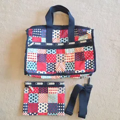 LeSportsac ショルダーバッグ／ 2WAY ドット パッチワーク柄 ネイビー系 ポーチ付き