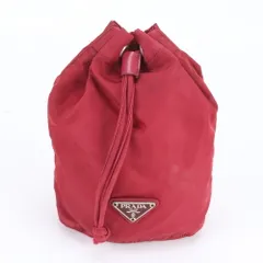 美品 プラダ テスート ナイロン トライアングルロゴ ドローストリング 巾着 レザー ポーチ レディース RBM DV21-1【中古】