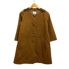ランバンオンブルー LANVIN en Bleu ノーカラーコート 長袖 クルーネック 無地 ウール 3204119 36 茶 ブラウン