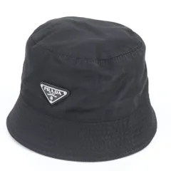美品 プラダ リナイロン トライアングルロゴ バケットハット バケハ 帽子 2HC137 レザー ブラック 黒 メンズ RWM DV11-7【中古】