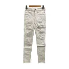 アメリカンイーグル AMERICAN EAGLE デニム ジーンズ ダメージ加工 コットン混 2 白 ホワイト レディース