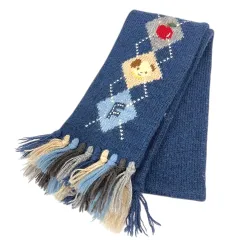 ファミリア Familiar マフラー フリンジ ウール混  S 青 ブルー マルチカラー