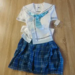 セーラー服風 コスプレ衣装 4点セット M 未使用 白 ブルー チェックスカート