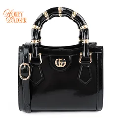 グッチGUCCI バンブー ダイアナ レザー 2WAYハンドバッグ ブラックミニ ヴェルニ