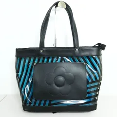 マリークワント★ビニールバッグ　インナーポーチバッグ付き　黒×ブルー系　＊ba075