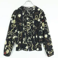 インゲボルグ★イノセント・チャーチ風クロスと花プリントが素敵♪ 豪華なベロア調ブラウス レース ピンタック 黒系 z18786