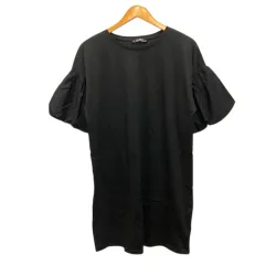 ザラ トラファルック ZARA Trafaluc ワンピース クルーネック コットン 半袖 無地 ミニ丈 M 黒 ブラック