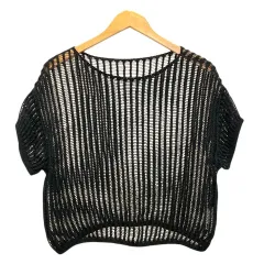 B&Y ユナイテッドアローズ BEAUTY&YOUTH ビューティー&ユース サマーニット カットソー リネン混 クルーネック 半袖 黒 ブラック