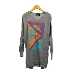 スライ SLY ニット セーター 長袖 クルーネック プリント コットン 1 グレー マルチカラー