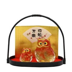 【新品】 クラフトマンハウス 金彩 ガラス製 梟（フクロウ）セット ディスプレイ