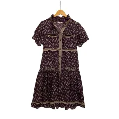 アクシーズファム axes femme ミニワンピース 半袖 オープンフロントネック 花柄 SK3413X14 M 紫 パープル