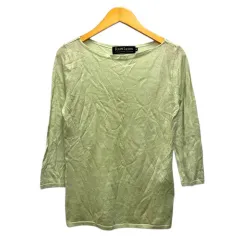 ラルフローレンコレクション Ralph Lauren COLLECTION ニット セーター ボートネック シルク混 カシミヤ混 七分袖 M 緑 ライトグリーン