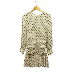 ザディグエヴォルテール ZADIG＆VOLTAIRE ミニワンピース 長袖 クルーネック 花柄 WKCP0426F M アイボリー 青 ブルー