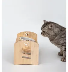 餌入れ 犬 猫 ペット 食器台 フードボウル 木製 高さ調節 陶器 エサ 餌台 食事台 給餌器 給水器 ペット 脚付き ペット用 水のサムネイル