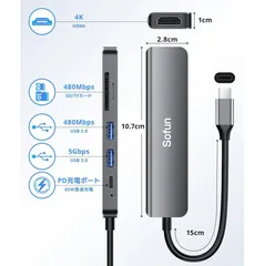 ☆【新品】USB Type-C ハブ 6in1 USB3.0 5Gbps 高速転送 HDMI 4K出力 SD TFカード対応 USB-C ハブ 6ポート 軽量 コンパクト