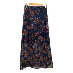 リリーブラウン Lily Brown スカート Aライン フレア サイドスリット レース インナー付き ロング丈 F 紺 ネイビー