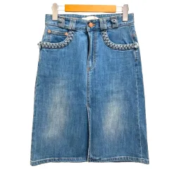シーバイクロエ SEE BY CHLOE スカート デニムスカート フロントスリット 編み込み 膝丈 34 インディゴブルーのサムネイル