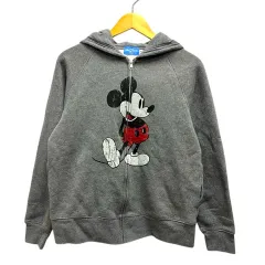 ディズニー Disney パーカー ジップアップ フーディー ミッキープリント 長袖 М グレー  