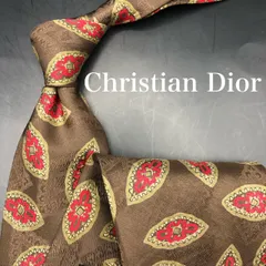 【美品】Christian Dior ネクタイ 総柄 幾何学模様 ブラウン 茶