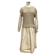 アーバンリサーチ ドアーズ URBAN RESEARCH DOORS ドッキングワンピース フレア クルーネック 長袖 ロング丈 M ベージュ