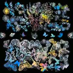 【数量限定】ノート カレンダー 日記 メモ 手帳 デザインペーパー スマートフォン、コップなどの装飾 キラキラシールセット 素材 ２種類 コラージュ 透明ステッカー 可愛いフレークシール ９０枚セット 金箔押し ステッカー (蝶、花) コラージュシール YOV