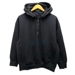 ユニクロ UNIQLO +J パーカー フーディー ハーフジップ 無地 長袖 S 黒 ブラック