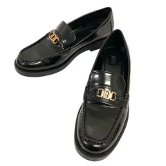 ザラ ZARA ローファー スリッポン エナメル ワンポイント 39 黒 ブラック ゴールド
