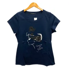 アンレクレ en recre Nouque Tシャツ カットソー クルーネック コットン プリント 半袖 2 紺 ネイビーのサムネイル