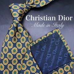 【美品】Christian Dior ネクタイ 総柄 花柄 ネイビー イエロー