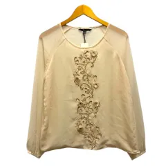 ローラアシュレイ LAURA ASHLEY シャツ ブラウス シースルー ビジュー装飾 刺繍 長袖 10 ピンクベージュ