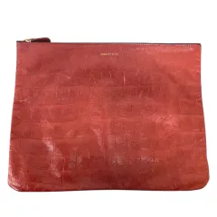 バルドロゼ BARDOT ROSE クラッチバック マルチポーチ レザー クロコ型押し ワンポイント ロゴ 赤 ワインレッド