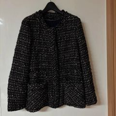 エムズグレイシー ツイード ノーカラージャケット 黒白 38サイズ タグ