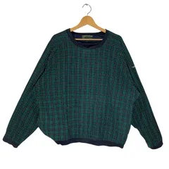 KARTEL チェック柄 ナイロンプルオーバー プルオーバー ライトアウター 長袖 袖刺繡 ワンポイント刺繡 オーバーサイズ ビッグシルエット XLサイズ グリーン ネイビー