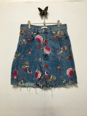 ザラ フラワー 刺繍 デニムスカート