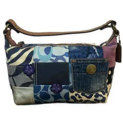 COACH コーチ ポーチ アクセサリーポーチ ハンドバッグ ミニバッグ パッチワーク シグネチャー スエード レザー ポケット