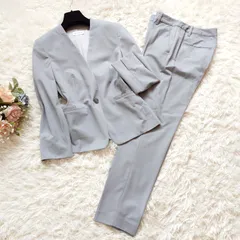 ​【極美品】PLST プラステ カラーレス ノーカラー セットアップ パンツスーツ 洗える ライトグレー