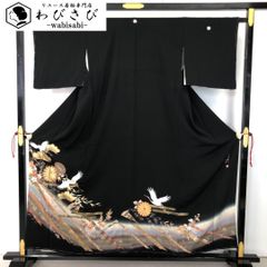訪問着 花模様 七宝 刺繍 波模様 染分け 金銀彩 松葉鼠色 K-5876 訪問着 花模様 七宝 刺繍 波模様 染分け 金銀彩 松葉鼠色 K-5876