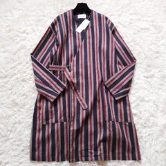 新品タグ付き ジョンブル JOHNBULL ストライプシャツコート ガウンコート モロッコ L マルチカラー コットン リネン