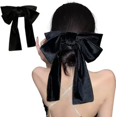 LIMSE ベロア ビッグ リボン バレッタクリップ 髪飾り 浴衣 ウェディング ヘッドドレス ヘアアクセサリー 婚式 和装 卒業式 蝶結び 髪留め 人気 成人式髪飾 (ブラック)